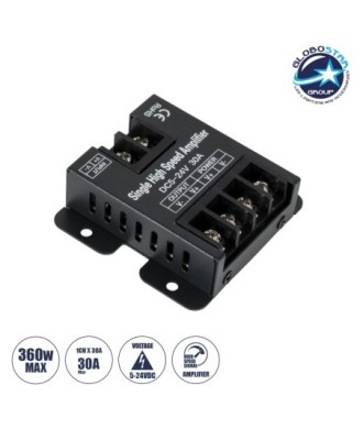 GloboStar® 73396 DC Power & Signal High Speed Amplifier Ενισχυτής Ισχύος & Σήματος Υψηλών Ταχυτήτων 1 Καναλιού DC 5-24V 1 x 30A 360W - Max 30A 360W - IP20 - Single Color - Μ6.3 x Π6.7 x Υ2cm - 2 Χρόνια Εγγύηση